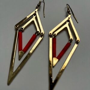 Geometric Gold and Coral Earrings